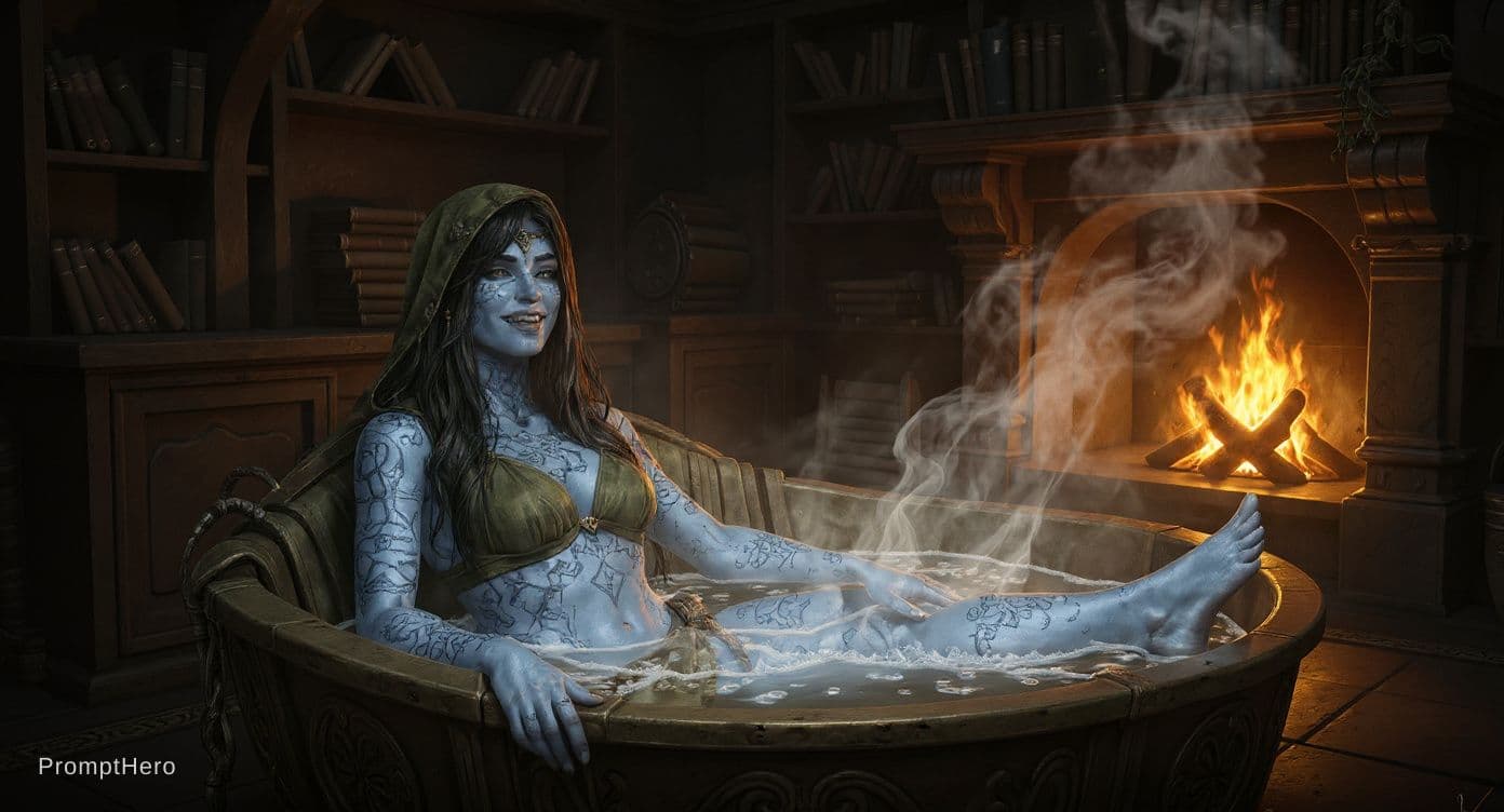 AI generated: Create a professional fantasy illustration, 1920x1080 resolution. The scene depicts a cozy wizard's ...