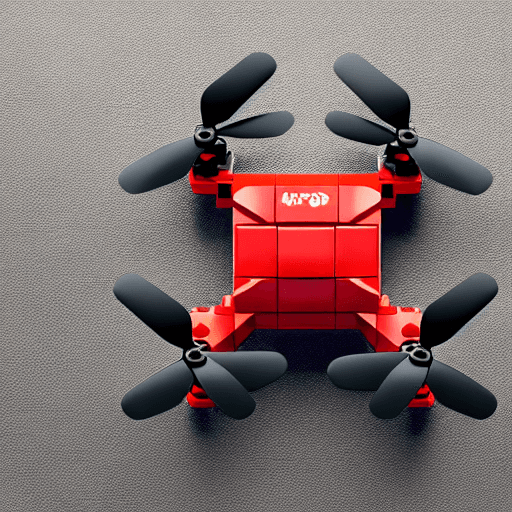 AI generated: a cute mini drone made of mini lego parts,minimalistic,full detail, for logo, art,airbase setting,un...