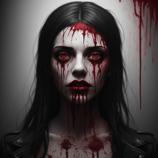 AI generated: a painting of a men with blood dripping all over her face, a photorealistic painting by Christian W....