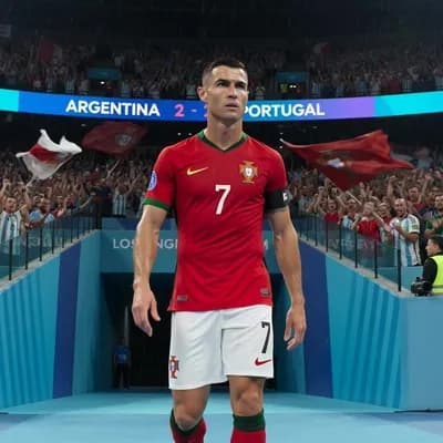 AI generated video: A cinematic 30 second World Cup 2026 inspired short film set in Los Angeles stadium at night between...