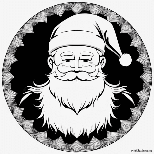 AI generated: Mandala coloring page, Santa Claus, black lines white background, coloring page for beginners--ar 17...