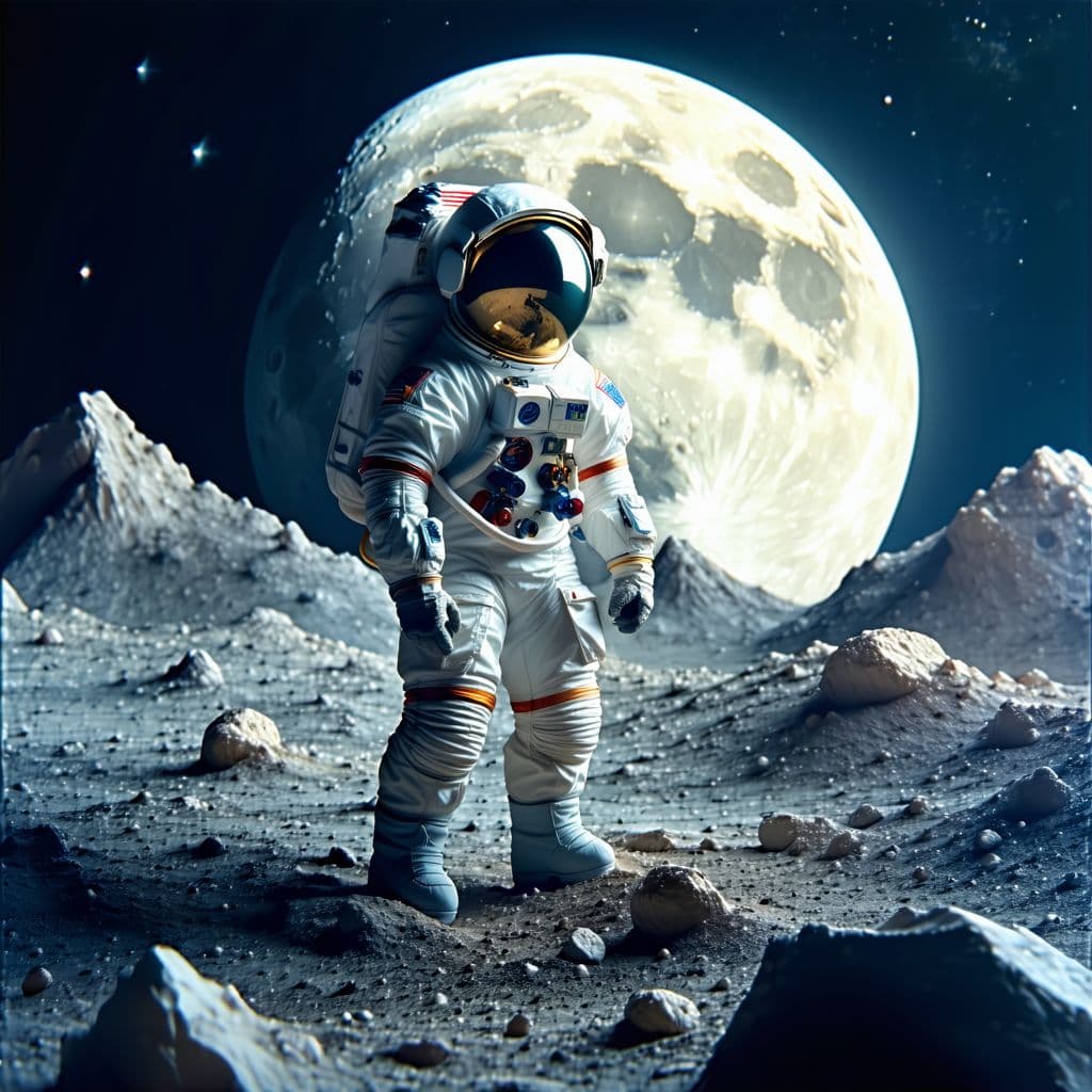 AI generated: Astronaut in the moon, cold color palette, muted colors, very detailed, sharp focus