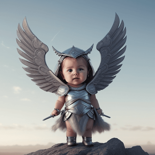 AI generated: Cute and adorable valkyrie baby, fantasy, dreamlike, surrealism, super cute, trending on artstation