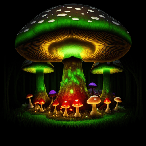 AI generated: large glowing mushroom forest --style raw --v 6.0