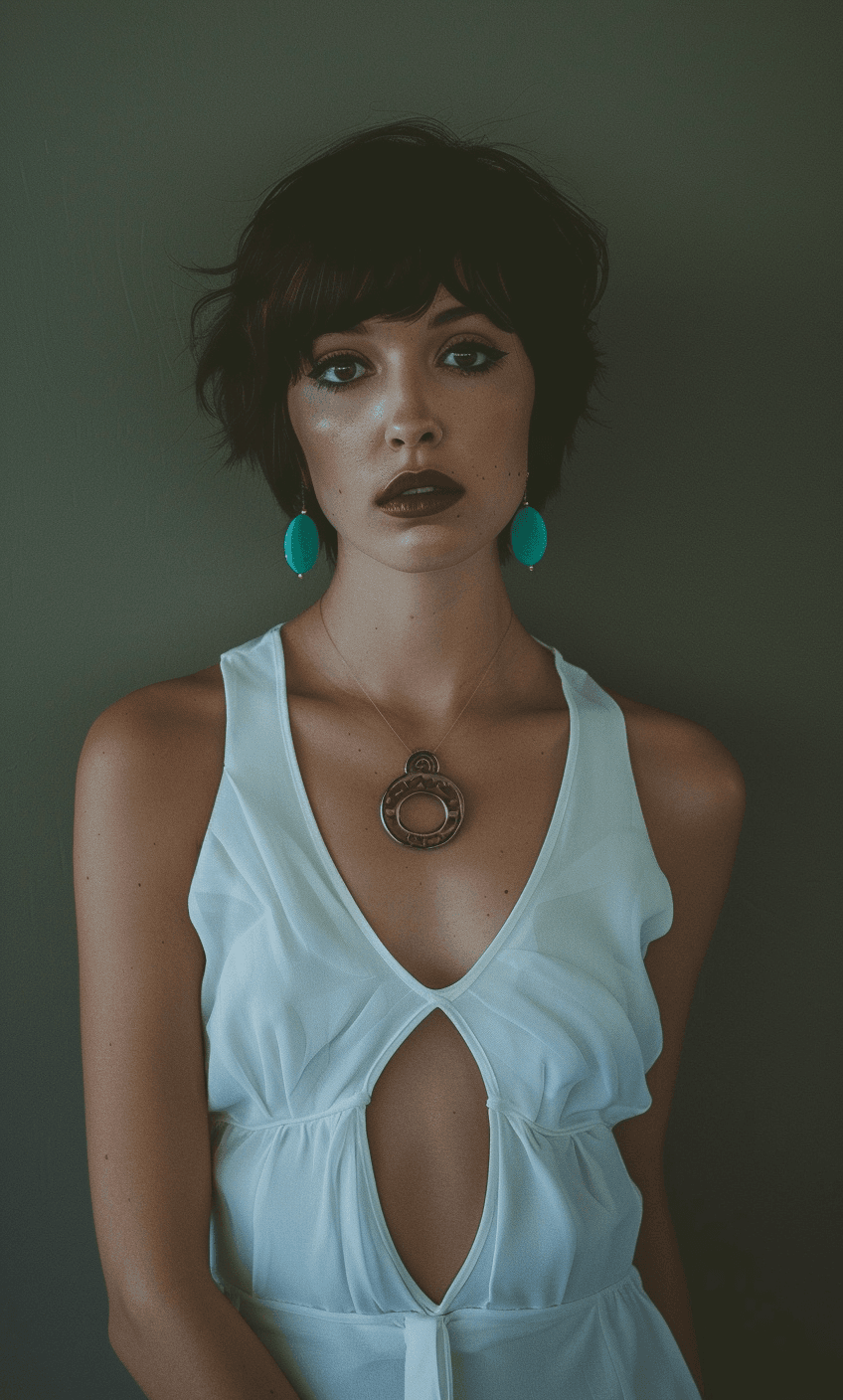 AI generated: A photograph of an attractive woman in the style of Peter instinct wearing a white sleeveless dress ...
