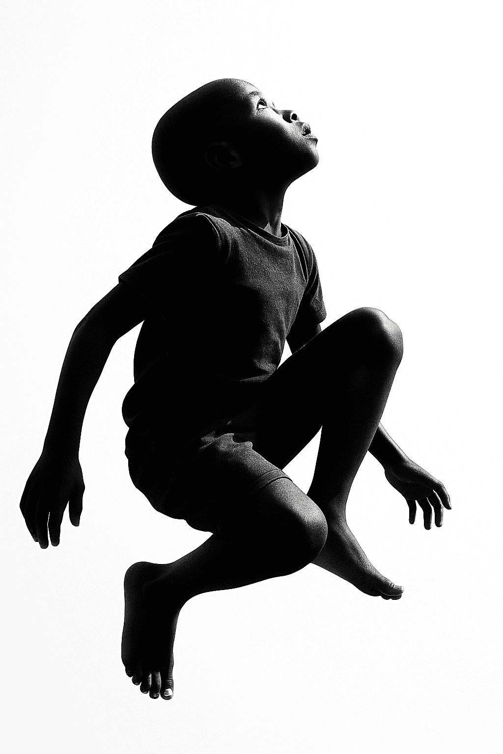 AI generated: Image 1
The photo is in black and white, high contrast.


A young Black african boy who is bald ...