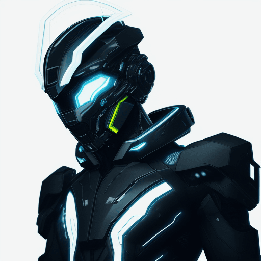AI generated: Futuristic cyborg Black man featuring a captivating cybernetic helmet adorned with vibrant triangula...