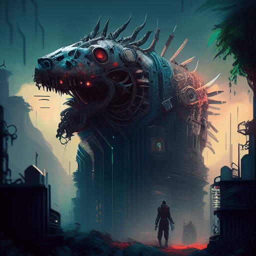 AI generated: mdjrny-v4 Demônio Lovecraftiano na cidade cyberpunk