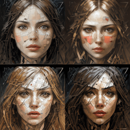 AI generated: a collage of women's faces in mosaic, in the style of andrew atroshenko, peter gric --ar 73:109 --st...