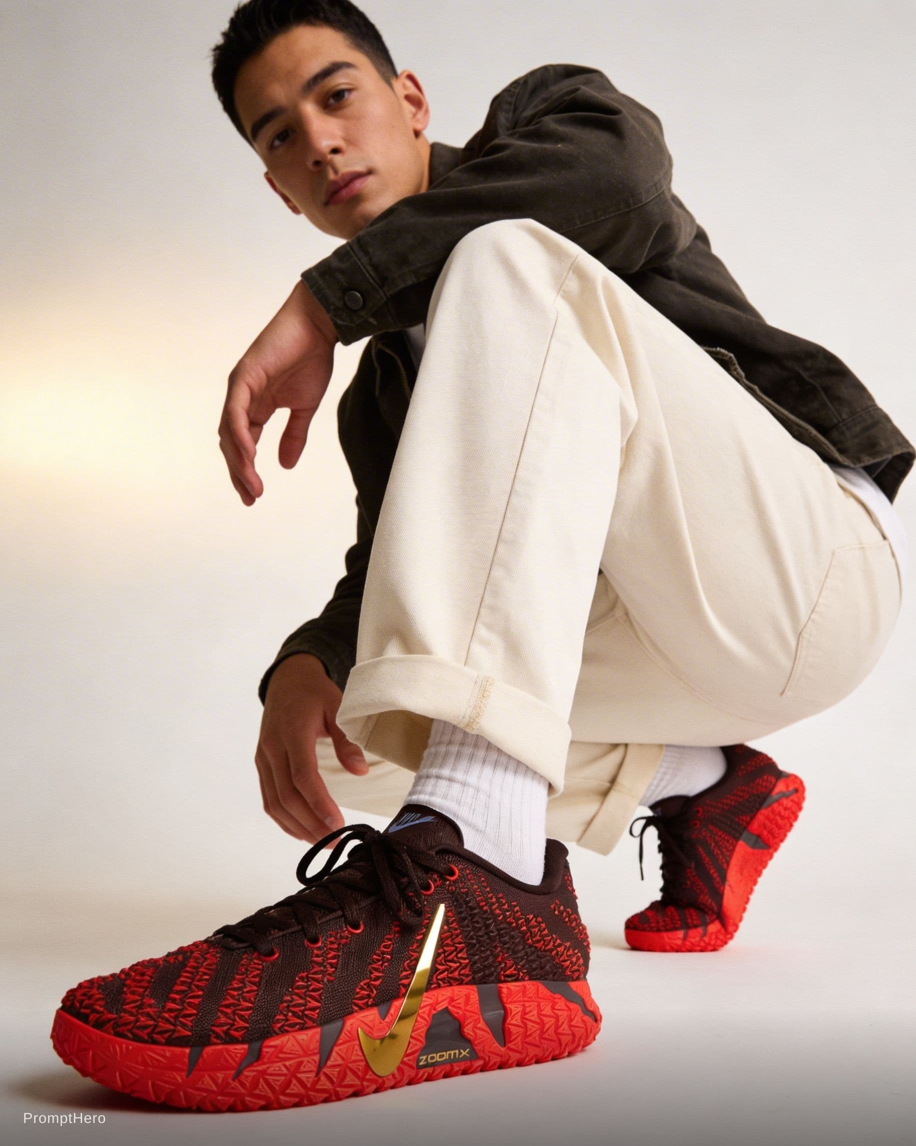 AI generated: Portrait of a man wearing stylish sneakers, casual outfit, clean background, soft lighting, realisti...