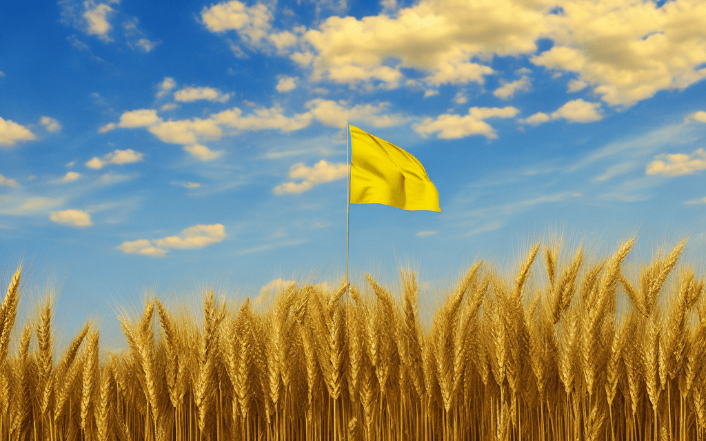 AI generated: ukranian flag made 
from wheat field and blue sky