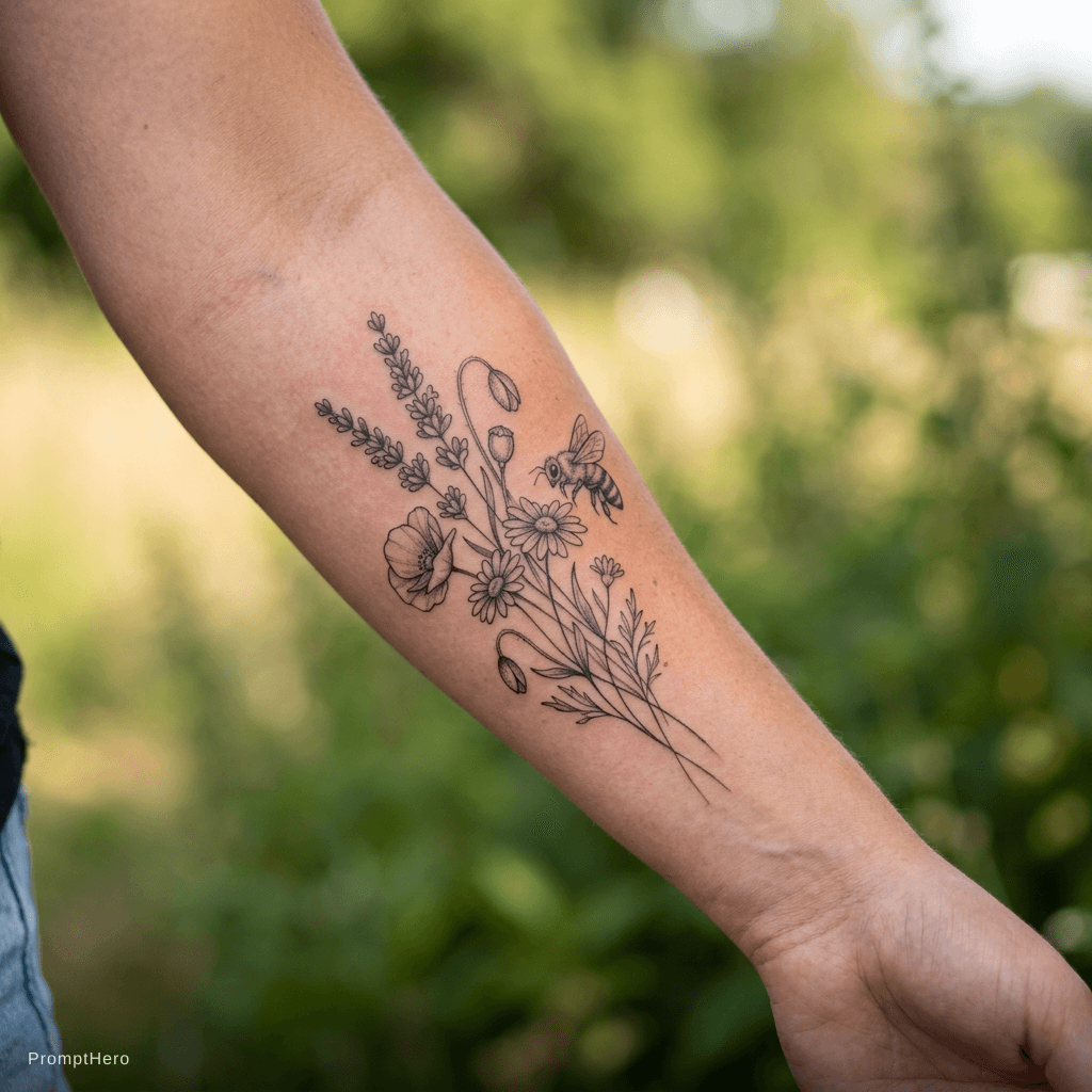 AI generated: Wild flowers with a bee tattoo
