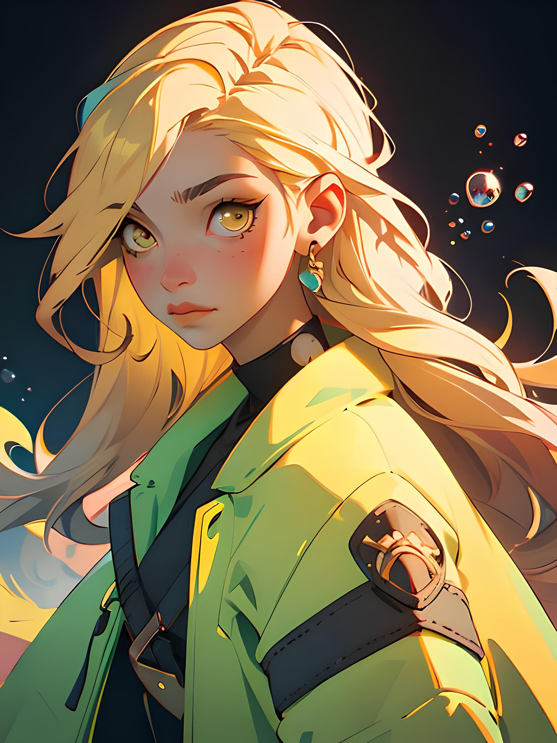 AI generated: a drawing of a girl with long blonde hair, pixiv contest winner, pop surrealism, (((yellow))), color...