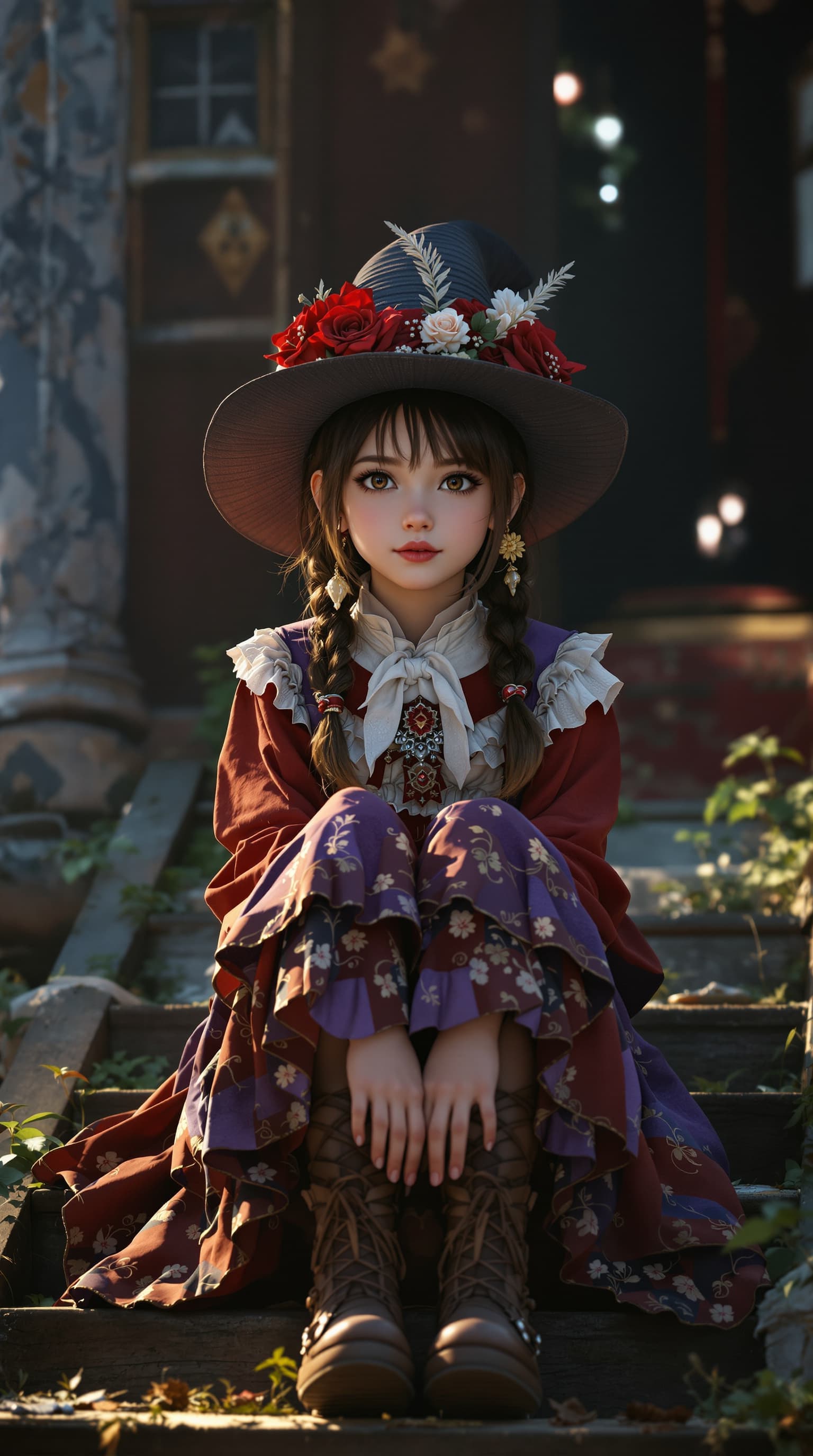 AI generated: A hyper-realistic depiction of a beautiful seven year old, Japanese girl dressed as Violet Evergarde...