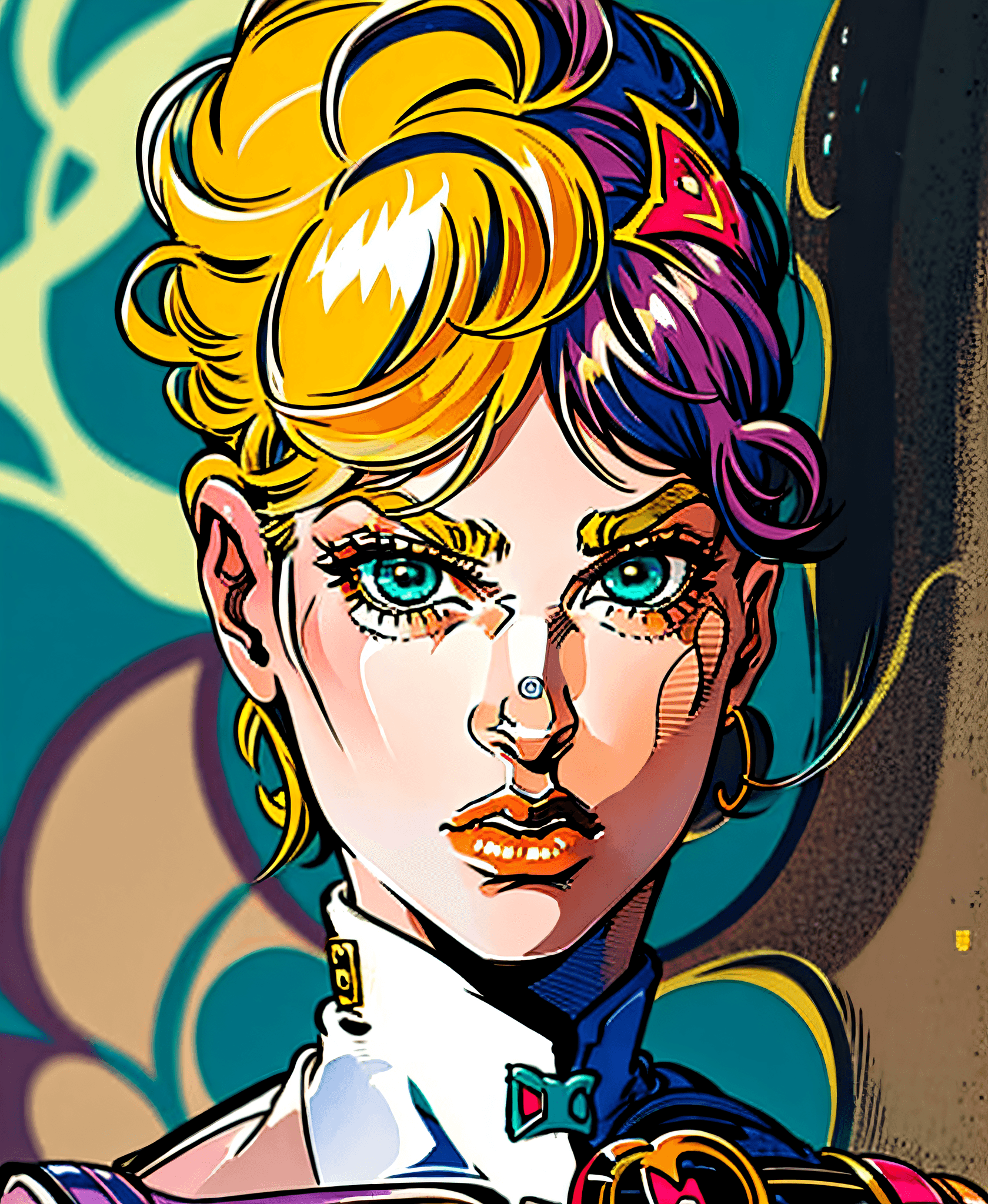 AI generated: ((solo)). , halfbody, giorno, jojo, gionojojo, 1boy, male, blonde hair, green eyes, eyelashes, clear...
