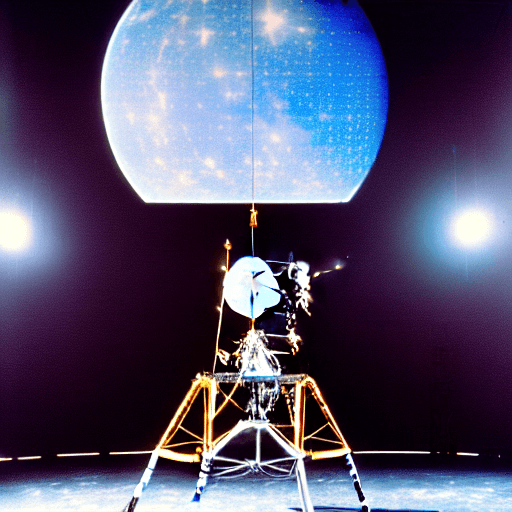 AI generated: Hyper realistic eye level exterior photo of a Apollo 11 lunar lander in the middle of a huge sound s...