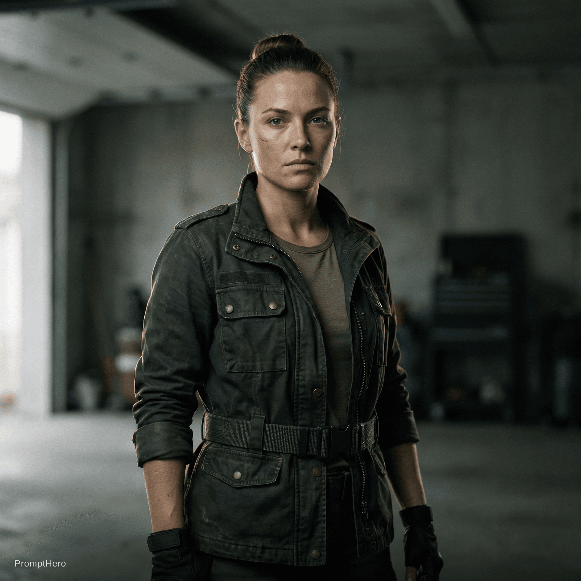 AI generated: Prompt
A hyper-realistic cinematic character portrait of a female action-movie lead (late 20s to ear...