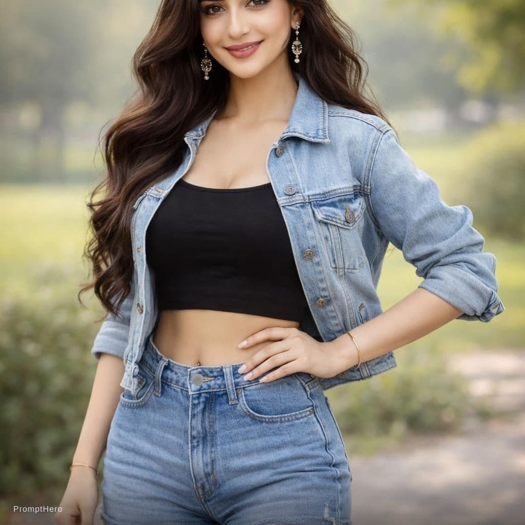 AI generated: An image of a woman with voluminous wavy hair, standing confidently and smiling at the camera. She i...