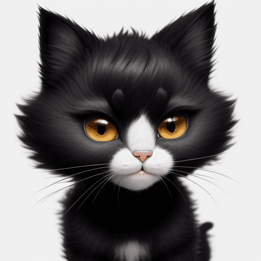 AI generated: Pixar style black and white short hair cat with black fur on the nose, a small black spot of fur und...