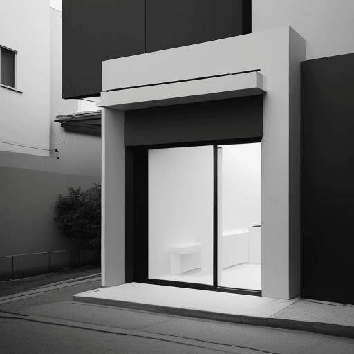 AI generated: photography, minimalist small building facade design, Canon EOS 5D Mark IV, depth of field that high...