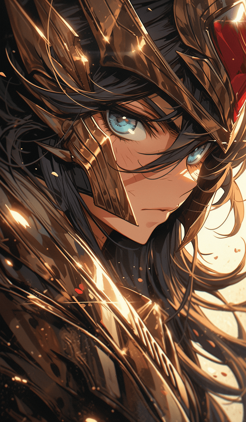 AI generated: saint seiya wallpaper by vdsm, in the style of dark bronze, detailed portraiture, broad palette knif...
