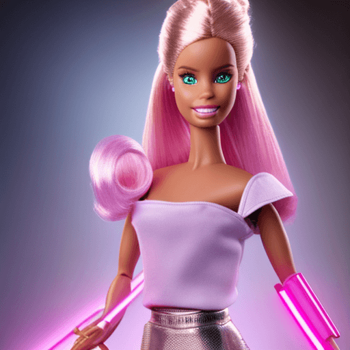 AI generated: Hyper realistic photo of Barbie as a Jedi wielding a pink light saber.