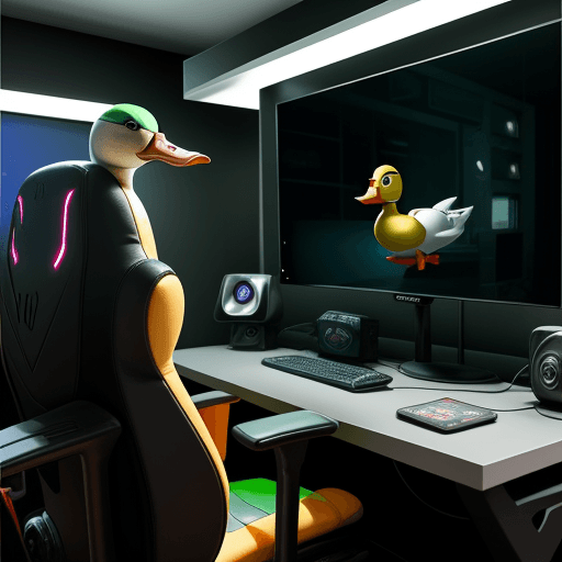 AI generated: Cyborg duck in a gamer room, maximum quality
