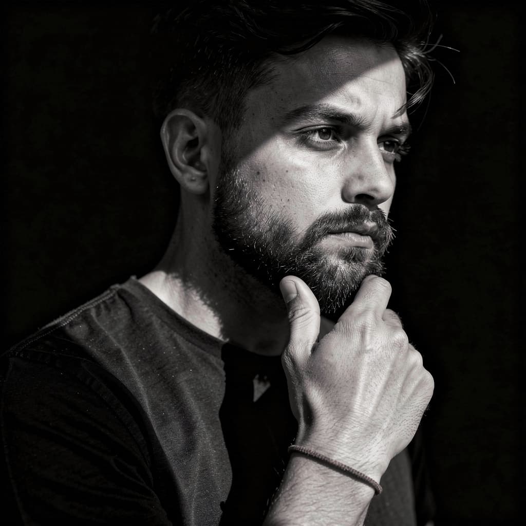 AI generated: high resolution photography, monochrome, evoking the starkness of classic noir with an intimate, psy...