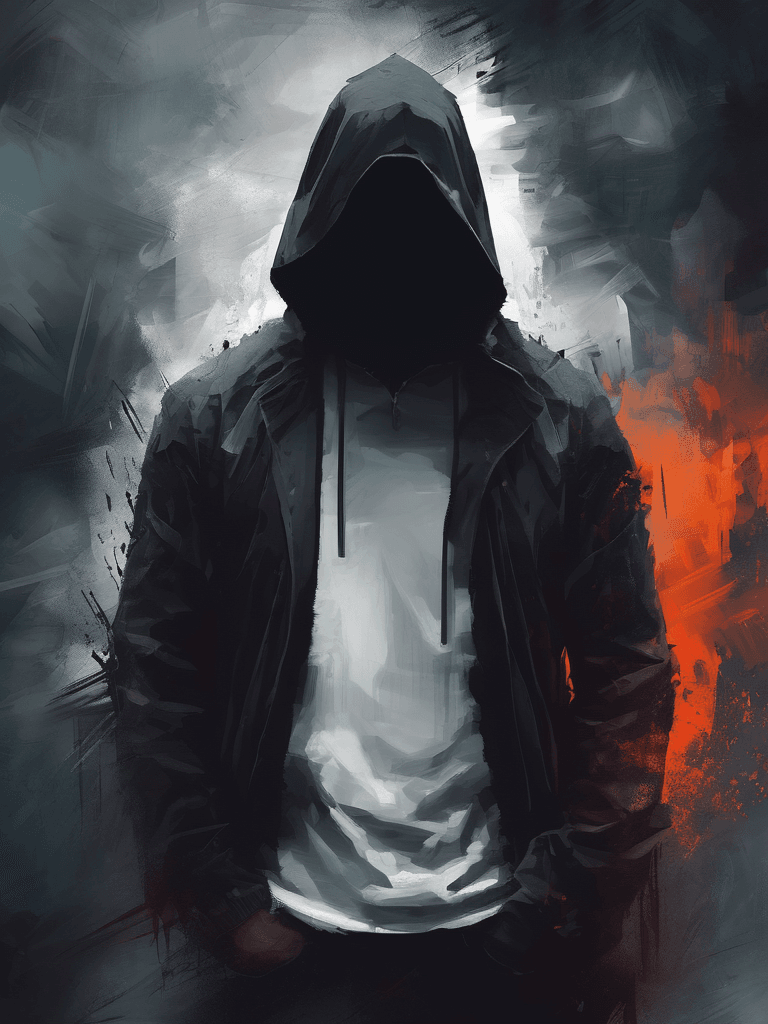 AI generated: digital wallpaper portrait of an anonymous, no face, gloomy background, horror, brutal, majestic, ci...