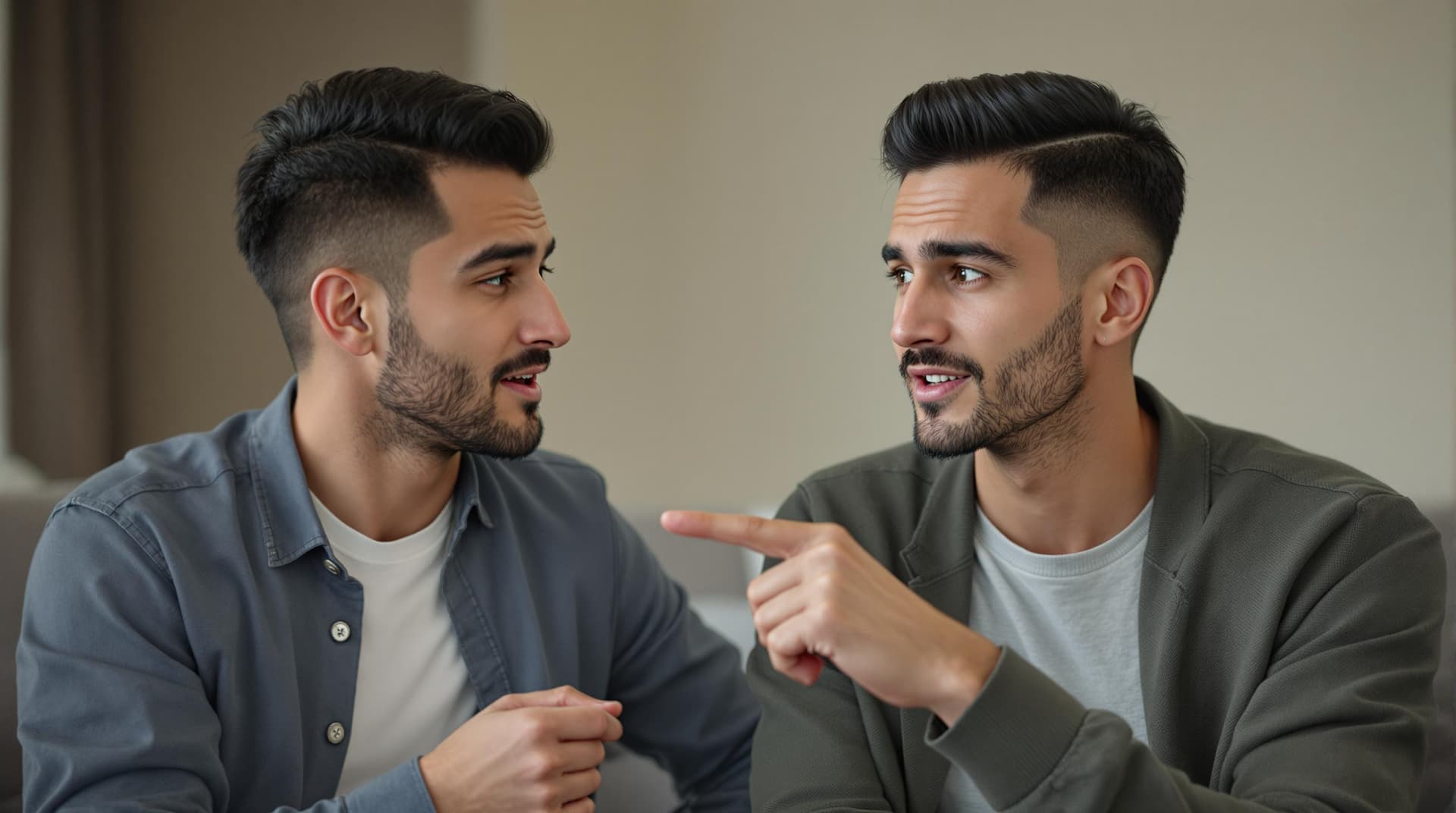 AI generated: "Generate an ultra-realistic, ultra 4K image focusing on one friend directly addressing Men with a p...