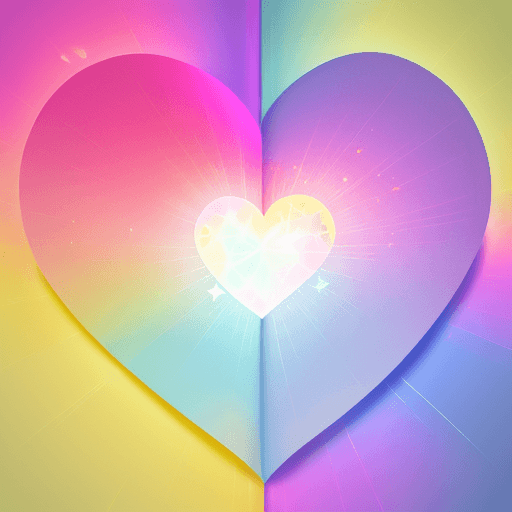 AI generated: A big heart in the middle of the page with a bauble decoration around it with bright pink yellow blu...