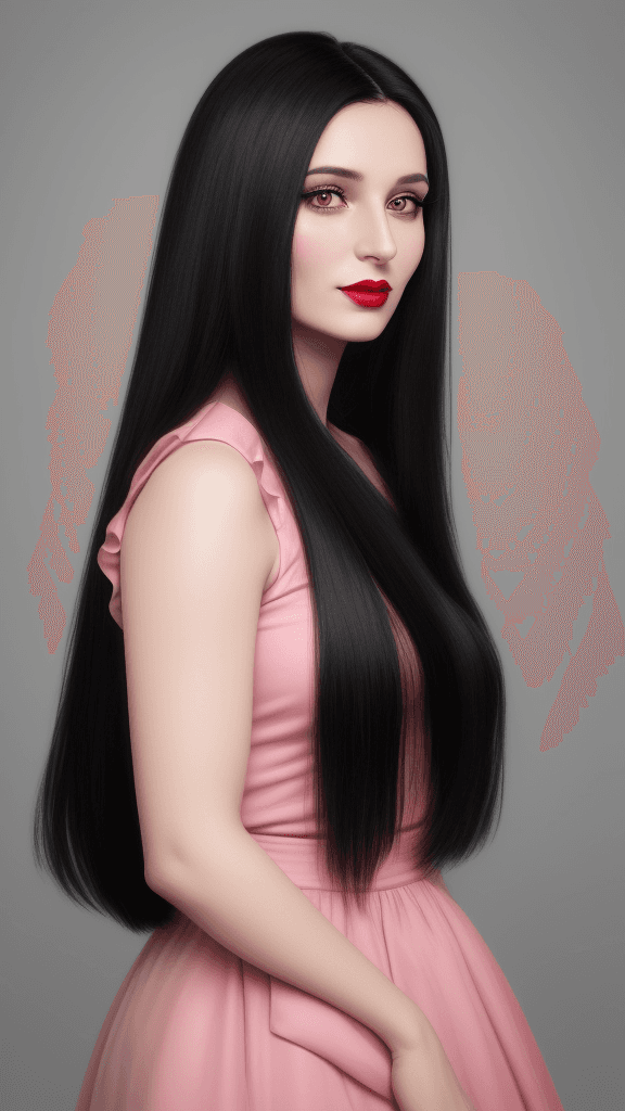 AI generated: arafed woman with long hair and pink lipstick posing for a picture, ekaterina, profile image, red li...