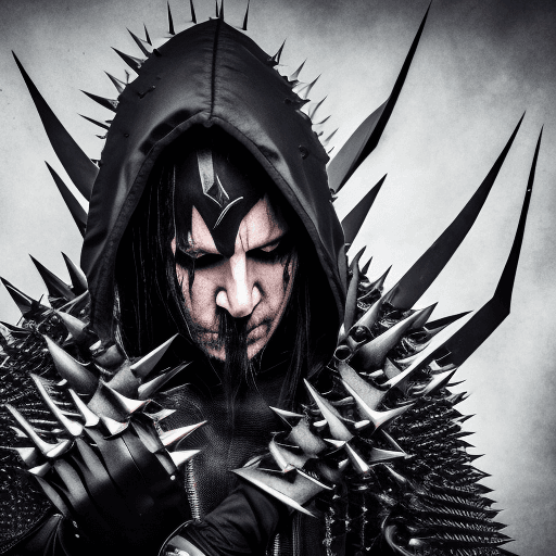 AI generated: 8K photography high definition full body Portrait of a black metal singer Wearing spikes especially ...