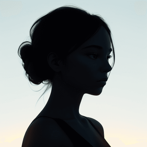 AI generated: A captivating minimalist artwork featuring a woman's silhouette in a serene sunset scene. The woman'...