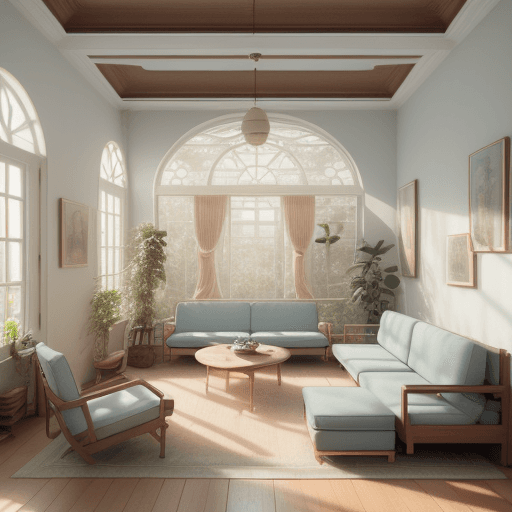 AI generated: High resolution photography interior design, dreamy sunken living room conversation pit, wooden floo...