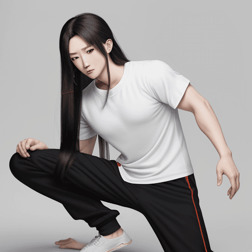 AI generated: 8k image Hu Tao from Genshin Impact in pants,  
long T shirt and long hair