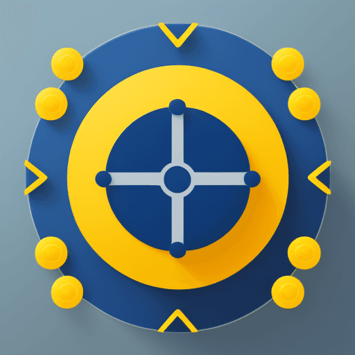 AI generated: A icon of a conversational bot, using blue and yellow colors, logo is circular and has, the bot is v...