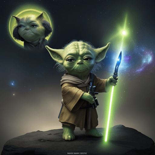 AI generated: Galaxy war, YODA in cosmos, 4k, 8k, light sword, many YODA, soldier YODA