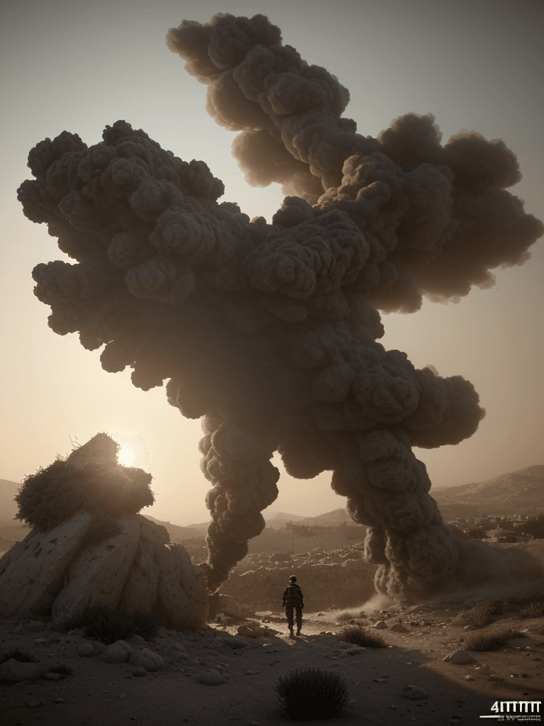 AI generated: Photo of a ultra realistic palestine war against Israel's zionism, dramatic light, pale sunrise, cin...