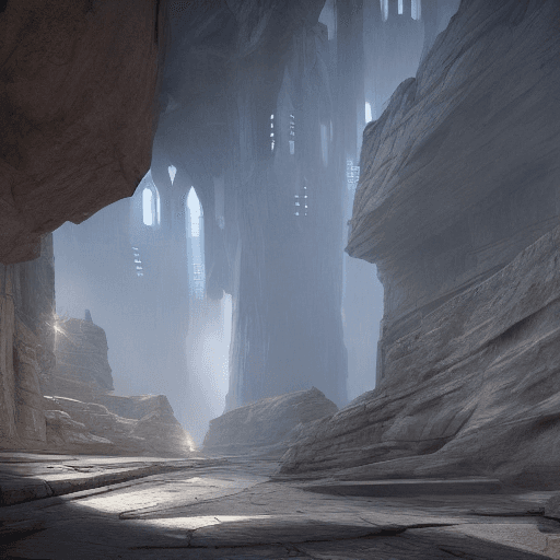 AI generated: stunning city of stone inside a gray granite canyon, fusion of star wars and gothic revival architec...