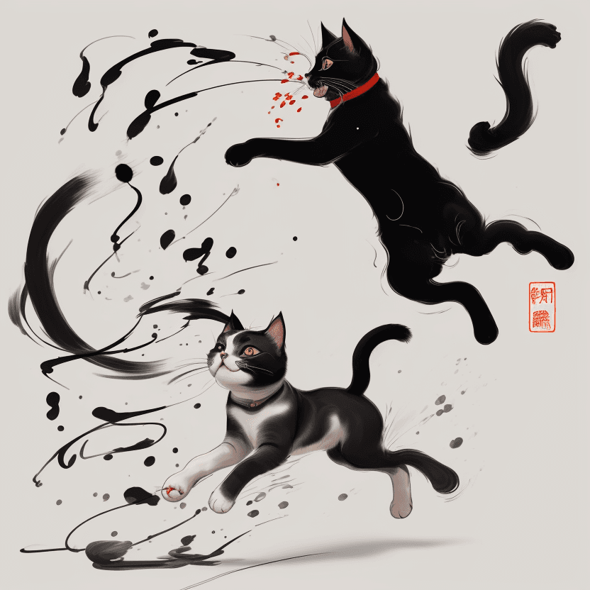 AI generated: Picture a cat portrayed with the artistic essence of Qi Baishi's renowned brushwork. The cat's form ...
