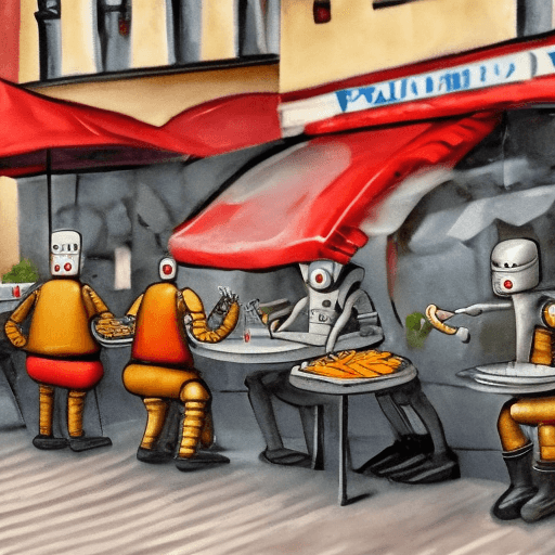 AI generated: Robots in Warsaw eating polish food