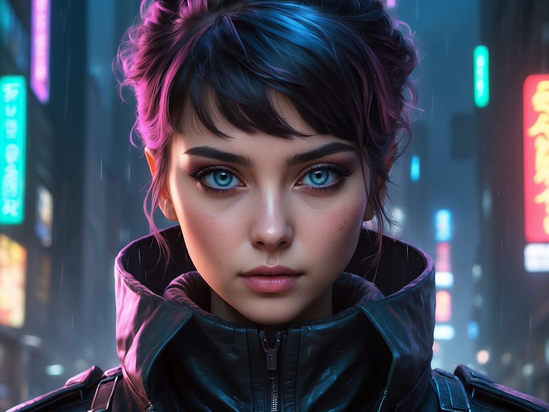 AI generated: a close up of a person wearing a leather jacket, cyberpunk art by Mandy Jurgens, cgsociety, computer...