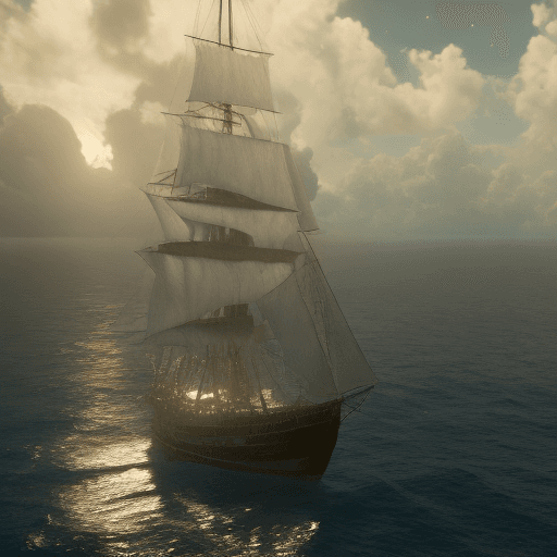 AI generated: Foto de un velero ultra realista, luz dramática, pálido amanecer, iluminación cinematográfica, , 4k,...