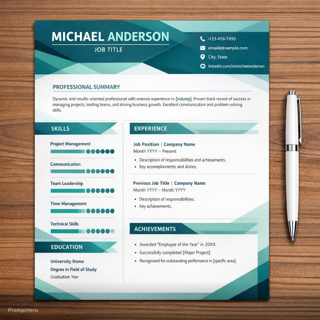 AI generated: Design a high-resolution mockup of a professional curriculum vitae (CV). The CV should have a modern...