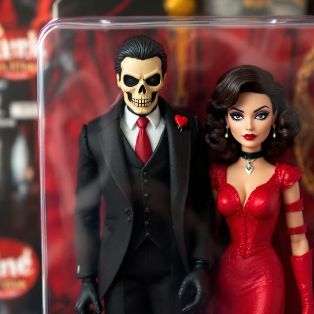 AI generated: A stylized collectible action figure in a toy package labeled "Darkfaither" for ages 18+, featuring ...