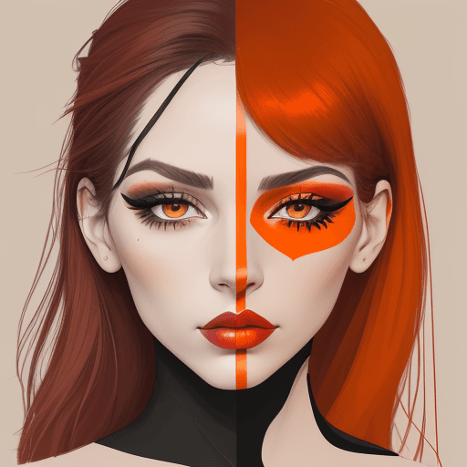 AI generated: a drawing of a woman's face with a red eyeshadow, in the style of bold colorful lines, dark beige an...