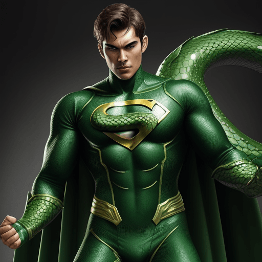 AI generated: male superhero dressed as a green serpent