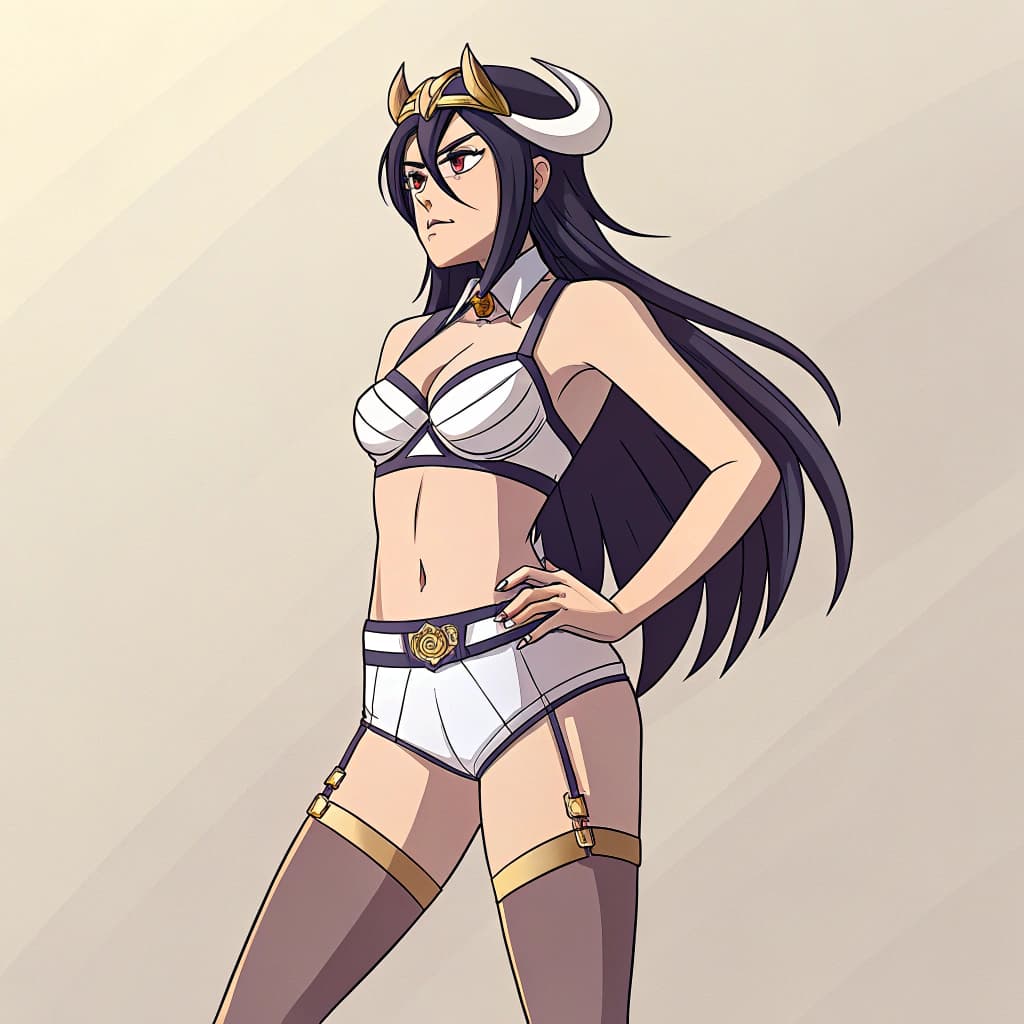 AI generated: Albedo, Overlord cosplay, in her underwear