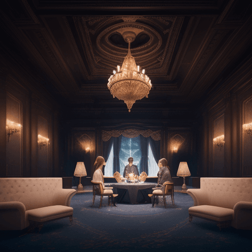 AI generated: High-resolution photography of a corporate event design, sunken dream room, conversation area, high ...